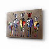 Colorful Zebras Glass Wall Art.